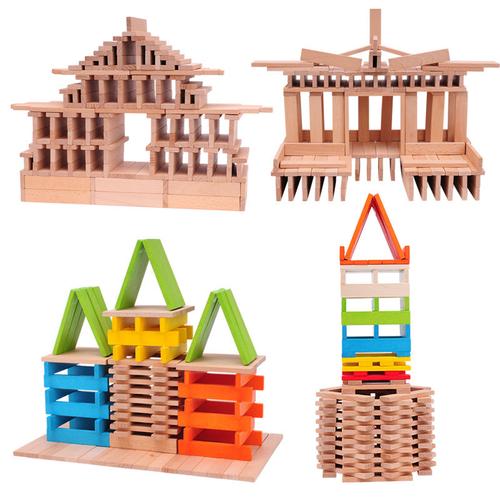 儿童拼插原木色实木积木幼儿园建筑150木制搭建木头玩具厂家直供