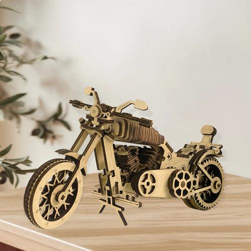 diy手工拼装哈雷摩托车木质机械模型创意3d立体拼图拼装玩具批发